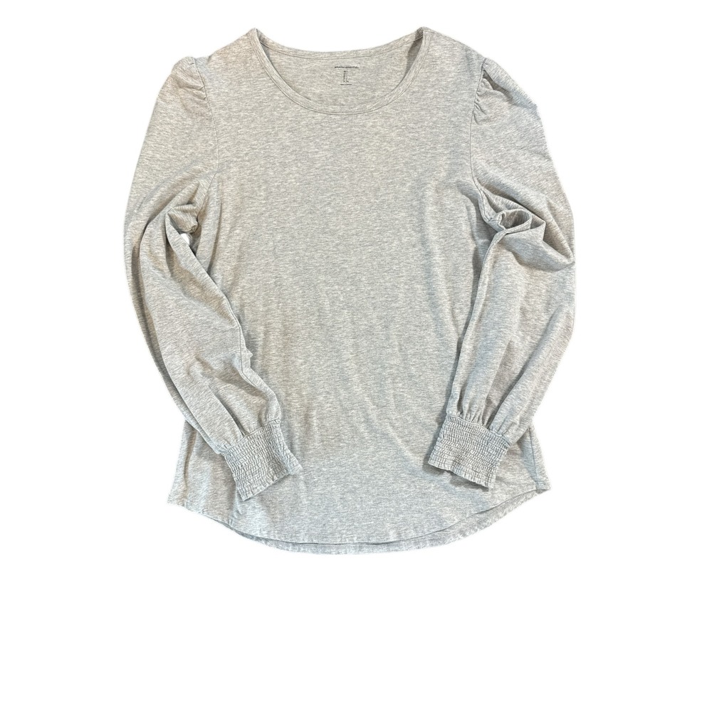 Light Heather Gray Long Puff‎ Sleeve Crew Neck with Smocked Cuff Size Large